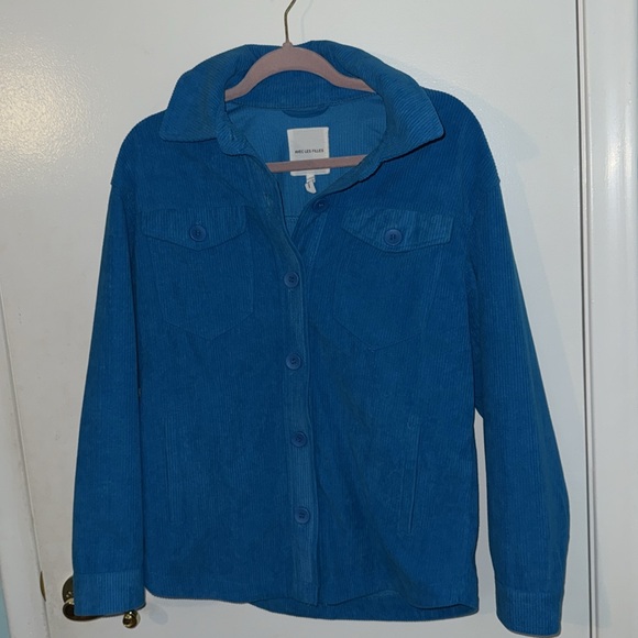 AVEC LES FILLES | Bright Blue Corduroy Button-Up Shirt Jacket (Small) - Picture 3 of 5